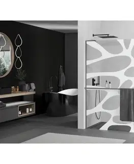 Sprchové dvere MEXEN/S - Kioto+ L Sprchová zástena WALK-IN s poličkou a držiakom uterákov 70 x 200, biely vzor, grafit metal 800-070-123-95-97