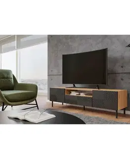 TV stolíky CAMILA 2K štýlový TV stolík na nožičkách, modrý / dub Artisan