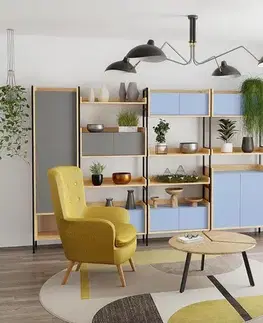 Obývacie steny HALMAR Mobius obývacia izba prírodný orech / modrá / sivá