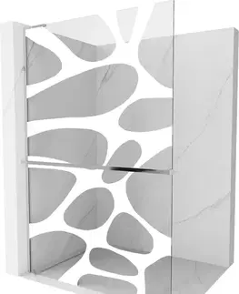 Sprchové dvere MEXEN/S - Kioto+ L Sprchová zástena WALK-IN s poličkou a držiakom uterákov 70 x 200, biely vzor, chróm 800-070-123-01-97