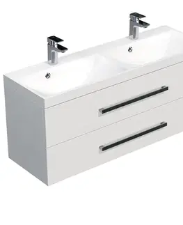 Kúpeľňový nábytok Kúpeľňová skrinka s dvojumývadlom SAT Cube Way 120x40 cm biela lesk CUBE2120ZBL CUBE2120ZBL