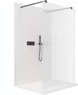 Sprchové dvere CERANO - Sprchová zástena Walk-in Onyx Duo Ľ/P - 8 mm - okrúhla vzpera - čierna matná, ryhované sklo - 150x200 CER-8050BD2246