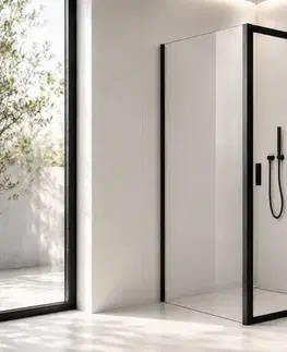 Sprchovacie kúty CERANO - Sprchovací kút Varone LINE Ľ/P - 6 mm - čierna matná, transparentné sklo - 110x90x195 - posuvný CER-DY505B-90106