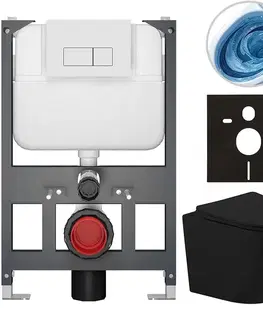 Záchody CERANO - Kompletný WC set Basic/Cesso - čierna matná - WC tlačidlo Modulo/Biela - závesné - nízky modul - predstenová inštalácia - 49x36 CER-8050BD86229