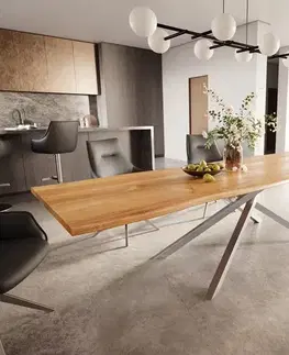 Jedálenské stoly DELIFE Jedálenský stôl Edge 300x100x4 dub prírodný krížová podstava obdĺžnik nerezová oceľ Live-Edge