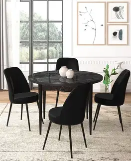Jedálenské sety Dining Table & Chairs Set (5 Pieces) Tor - Black Marble, Black