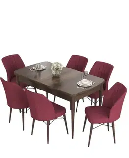 Jedálenské sety Extendable Dining Table & Chairs Set (7 Pieces) Eva - Baroque, Burgundy