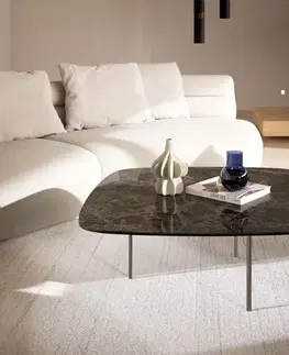 Konferenčné stolíky DELIFE Konferenčný stolík Edge zaoblený tvar 90x90 cm keramika Laminam® Emperador Extra Lucidato tmavohnedá Trive nerezová oceľ kefovaná