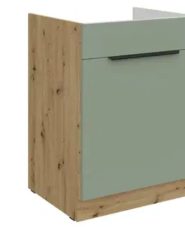 Kuchynské dolné skrinky KONDELA Arsany 60 ZL 1F BB drezová kuchynská skrinka aquamarine / dub artisan