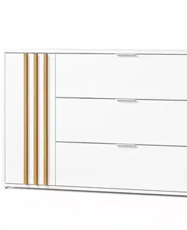 Komody so zásuvkami a dvierkami Komoda Florencja 1d3sz Biela/Dub Artisan