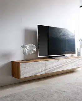 Televízne stolíky DELIFE TV stolík Kleo 220 cm akácia prírodná 4 dvierka závesný