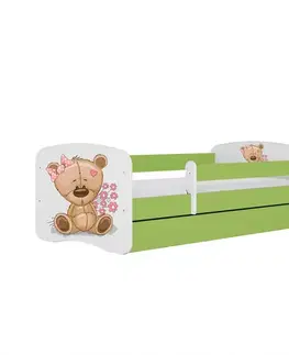 Postele pre dievčatá Detská Posteľ. Babydreams+Sz+M zelená 80x160 Medveď s kvetmi