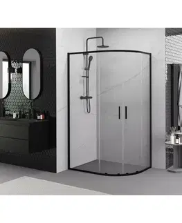 Sprchovacie kúty MEXEN/S - Exo štvrťkruhový asymetrický posuvný sprchovací kút 100 x 80, transparent, čierna 8132-100-080-70-00