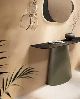 Konzolové stolíky DELIFE Konzolový stolík Edge zaoblený tvar 140×40 cm keramika Laminam® Noir Desir hnedá kov titánová farba