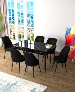 Jedálenské sety Extendable Dining Table & Chairs Set (7 Pieces) Zen - Black Marble, Black
