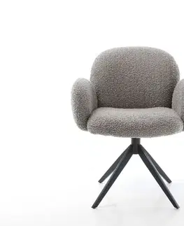 Jedálenské stoličky DELIFE Otočná jedálenská stolička Nube-Flex s opierkami bouclé striebornošedá krížová podstava široká čierna 360° otočná vrecková pružina