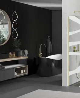 Sprchové dvere MEXEN/S - KIOTO Sprchová zástena WALK-IN 120x200 cm 8 mm, zlatá, biely vzor 800-120-101-50-97