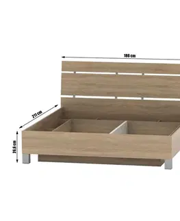 Postele KONDELA Luna 180 posteľový rám s úložným priestorom dub