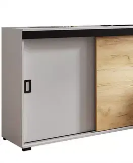 Komody do spálne Komoda Retro 120 Biely/Craft +Čierna Rukoväte