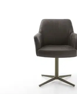 Jedálenské stoličky DELIFE Otočná jedálenská stolička Xana-Flex s opierkami mikrovlákno antracit vintage podstava titánová efektová 360° otočná vrecková pružina
