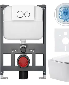 Záchody CERANO - Kompletný WC set Basic/Felci - biela lesklá - WC tlačidlo Dualo/Biela - závesné - nízky modul - predstenová inštalácia - 53x37 CER-8050BD86064