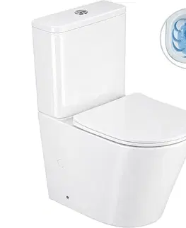 Záchody CERANO - WC kombi Carlito, Rimless - DualFlush + Slim/UF sedátko - spodný/zadný odpad - biela lesklá - 61x36,5 CER-417383