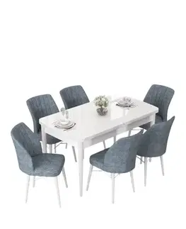 Jedálenské sety Extendable Dining Table & Chairs Set (7 Pieces) Nef - White, Grey
