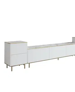 Konferenčné stolíky Televízny stolík so skrinkami Imej White Marble and Gold