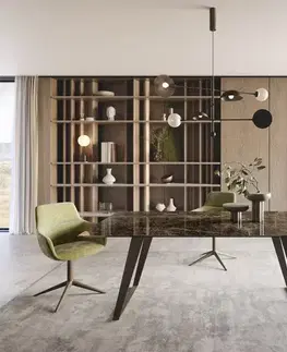 Jedálenské stoly DELIFE Jedálenský stôl Edge 200x100 keramika Laminam® Emperador Extra Lucidato tmavohnedá kov efektové prevedenie titánová skosený