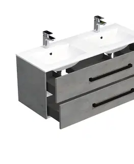 Kúpeľňový nábytok Kúpeľňová skrinka s čiernou úchytkou a umývadlom SAT Cube Way 120x53x46 cm betón mat CUBE46C1202BEMOD CUBE46C1202BEMOD
