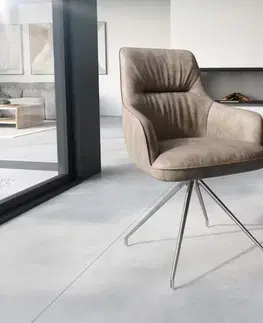 Jedálenské stoličky DELIFE Jedálenská stolička Zelia-Flex s opierkami mikrovlákno taupe vintage krížová podstava zúžená nerezová oceľ vrecková pružina