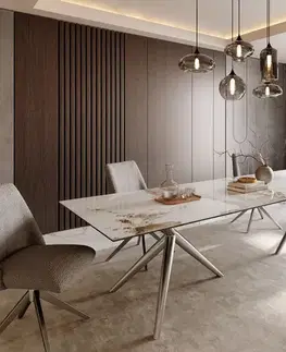 Jedálenské stoly DELIFE Jedálenský stôl Edge 300x100 keramika Minas Melange bielo-béžová Estelar okrúhly nerezová oceľ
