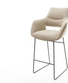Barové stoličky DELIFE Barová stolička Yago-Flex zmiešané materiály mikrovlákno tmavobéžová / bouclé tmavobéžová tenká kovová podstava vrecková pružina