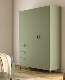 Šatníkové skrine KENDY šatníková skriňa 3D, tlmená zelená/dub