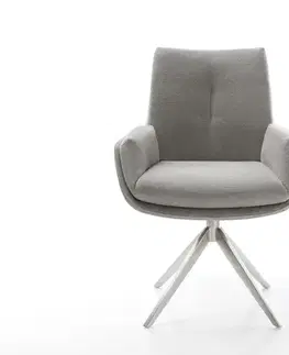 Jedálenské stoličky DELIFE Jedálenská stolička Clea-Flex štruktúrovaná látka mäkký sivá krížová podstava široká nerezová oceľ 360° otočný hojdacia funkcia