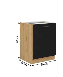 Kuchynské dolné skrinky KONDELA Monro 60 D 1F BB dolná kuchynská skrinka čierna / dub artisan
