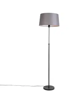 Stojace lampy Stojaca lampa čierna s tmavosivým ľanovým tienidlom 45 cm - Parte