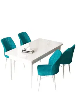 Jedálenské sety Dining Table & Chairs Set (5 Pieces) Arp - White, Turquoise