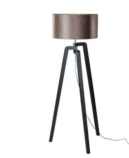 Stojace lampy Stojacia lampa čierna s hnedým zamatovým tienidlom 50 cm - Puros