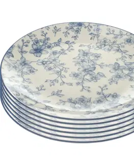 Taniere Súprava 6 plytkých tanierov Nežné kvety 26 cm, modrá