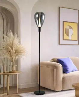 Stojacie lampy Lampa podłogowa Denso czarna z dymionym szklanym kloszem nowoczesna 1x5W G9