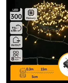 LED osvetlenie  B.V. -LED Vonkajší svetelný reťazec 300xLED/8 funkcií 3xAA 15,3m IP44 teplá biela B10303K2L