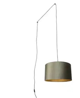 Závesné svietidlá Závesná lampa čierna so zástrčkou a zeleným tienidlom so zlatým interiérom 35cm - Cavalux