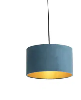 Závesné svietidlá Závesné svietidlo s modrým zamatovým tienidlom so zlatom 35 cm - Combi