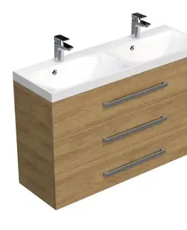 Kúpeľňový nábytok Kúpeľňová skrinka s chrómovými úchytmi a umývadlom SAT Cube Way 120x76,5x40 cm dub Hickory mat CUBE21203DH CUBE21203DH