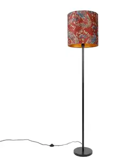 Stojace lampy Stojaca lampa čierna tienidlo páv dizajn červený 40 cm - Simplo