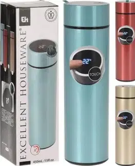 Termosky a termohrnčeky Kinekus Termoska 450 ml s digitálnym teplomerom, mix farieb