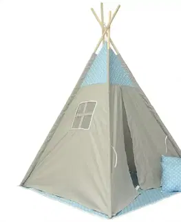 Teepee stany pre deti Detský stan Teepee sivo-modrý/hviezdy