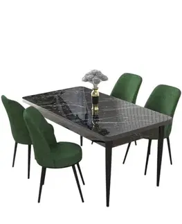 Jedálenské sety Dining Table & Chairs Set (5 Pieces) Nil - Black Marble, Khaki