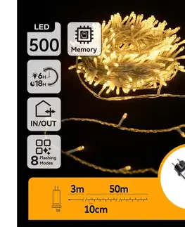 LED osvetlenie  B.V.  - vonkajší vianočný LED reťazec 500×LED, 8 funkcií, 53 m, IP44, teplá biela B103031PW